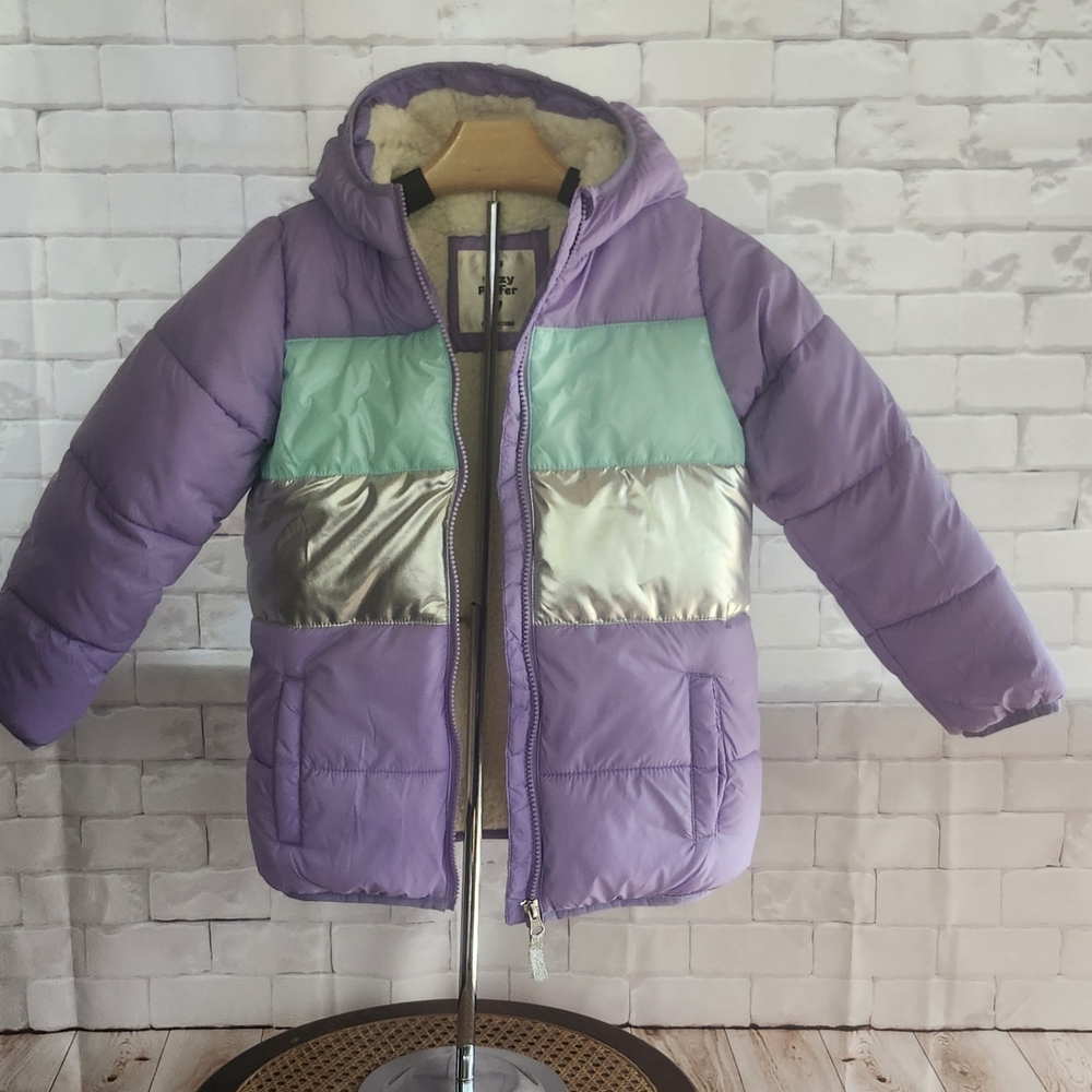Kids Colorblock Puffer Jacket - Purple, Mint, and Silver
